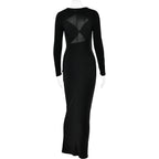 Articat Sexy Hollow Out Long Sleeved Elastic Tight Dress Women Pleats Double Layered Female Vestidos Elegant Party Evening Dress