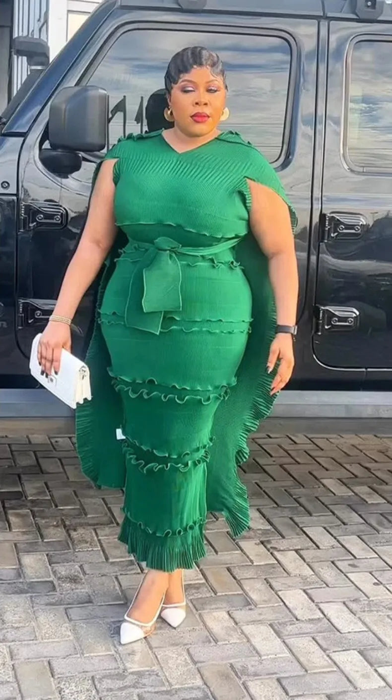 EGRM Miyake Solid Pleated French Three-dimensional Fungus Edge Cake Dress Women's Loose Long Dresses 2025 Summer New 6R8109