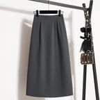 2025 Summer Female Fashionable Versatile Solid Skirts High Waisted Mid Length A-line Plus Size Skirt Split Wrap Body Skirt