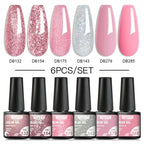 6PCS/SET Glitter Bright Pink Peach Gel Nail Polish Kit Spring Colorful Semi Permanent Soak Off Art UV Gel Varnish For Manicure