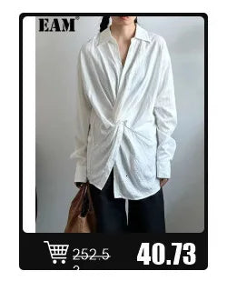 EAM 2024 New Fashion Winter Stand Collar Irregular Long Type Black Cotton-padded Clothes Loose Coat Black Jacket Woman YA771