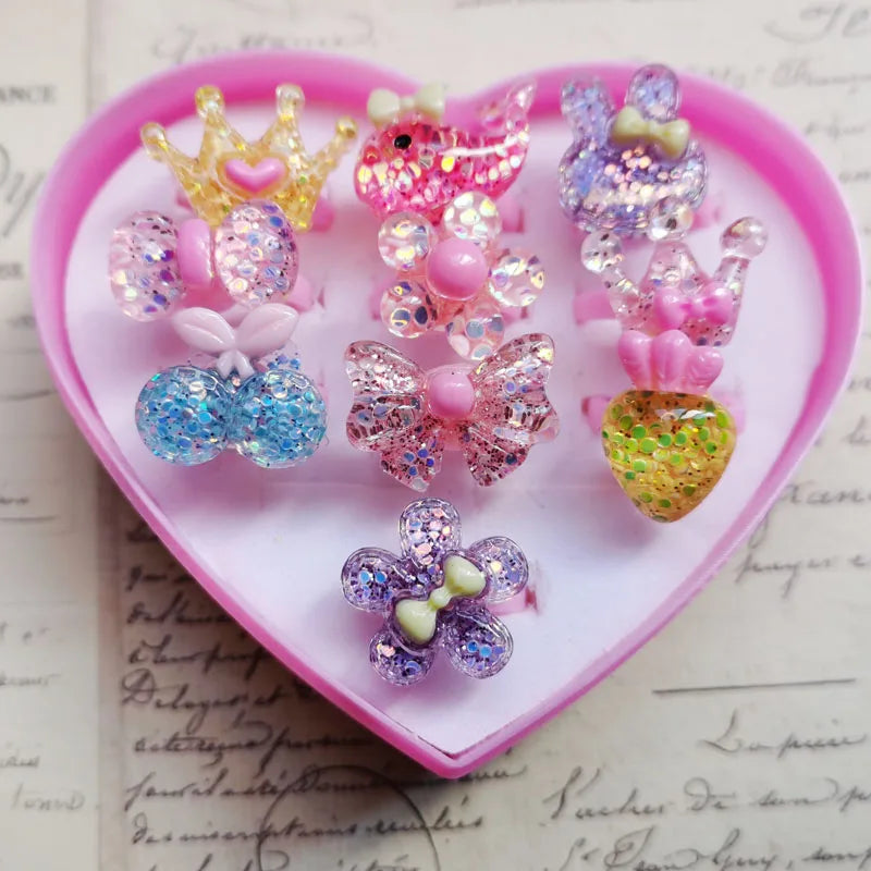 10pcs/lot Children's Cartoon Rings Candy Flower Animal Bow Shape Ring Set Mix Finger Jewellery Rings Kid Girls Toys Anillo