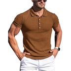 Brand Name Stylish Summer Polo - Men's Elastic Short Sleeve with Bold Stripes and Stand Collar