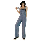 Denim Jumpsuit Summer Women Vintage Preppy Style Pockets Loose Fit High Waist Wide Leg Overalls Streetwear Straight Jeans