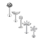 5PCS Flower Tragus Piercing Set Flat Back Cz Cartilage Stud Earring Helix Jewelry Conch Rook Stud Lot Labret Lip Piercing Bulk