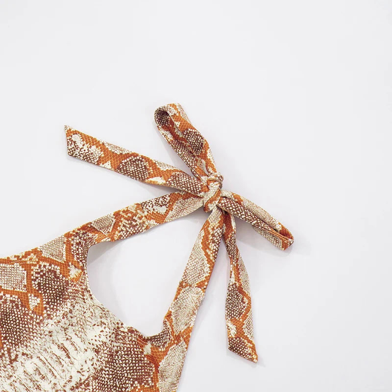 CUTENOVA Women'S Full-Body Printed Hanging Neck Tie Backless Skinny Five Points Jumpsuit Simple Casual Sexy Street Jumpsuit