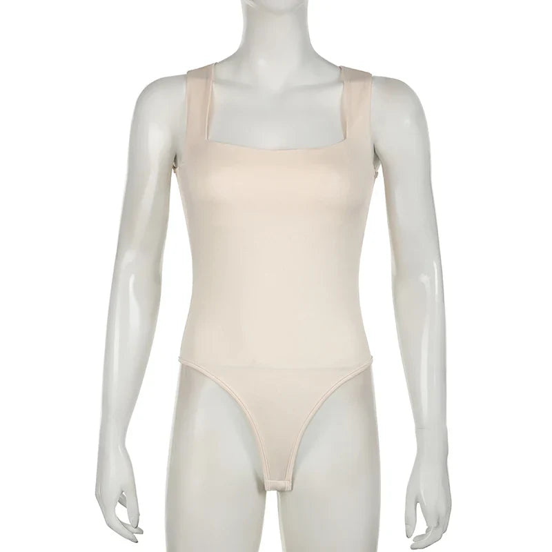 Darlingaga Casual Square Neck Fitness Summer Bodysuit Women Sleeveless Solid Basic One Piece Bodies Sporty Sexy Rompers Outfits