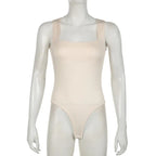 Darlingaga Casual Square Neck Fitness Summer Bodysuit Women Sleeveless Solid Basic One Piece Bodies Sporty Sexy Rompers Outfits