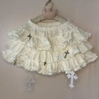 Emo Women Y2K Japanese Goth Elastic Waist Cross Mini Short Skirt High Waist Aesthetic Acubi Ruffle Skirts A-line 2000s Clothes