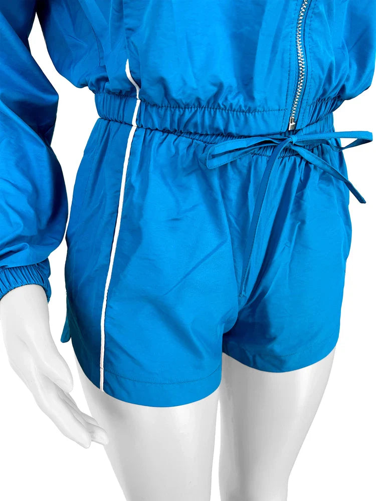 2025 Trendy Woman Clothes Sets Y2k Lounge Tracksuit Contrast Color Long Sleeve Zip Windbreaker Jacket Shorts 2 Piece Set Outfits