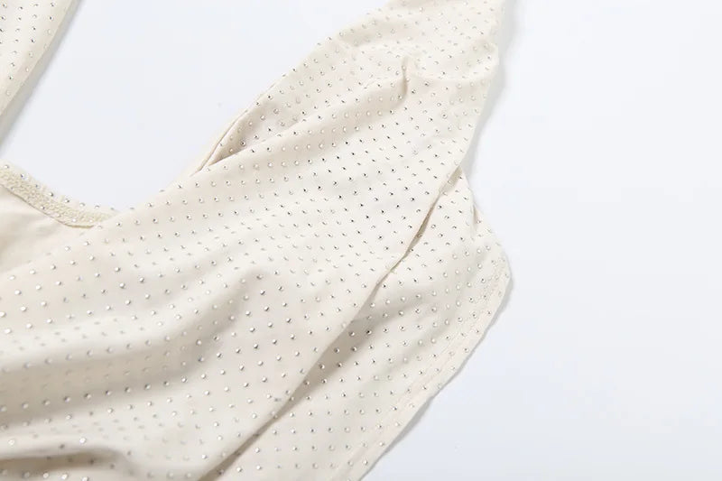 2025 New Diamond Pasted Solid Color Mini Dress Women Fashion Deep V-neck Strapless Dresses Female Trend Streetwear Clothing