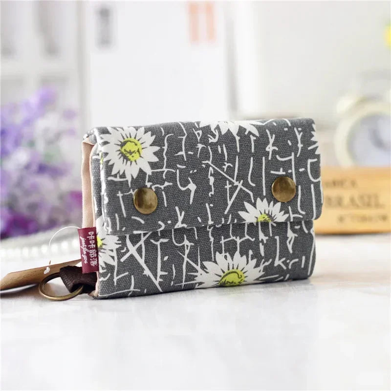 1pcs New Canvas Cartoon Totoro Cat Printed Flower Dog Women Short Wallet Cute Mini Money Key Bag Coin Pocket Purse for Children