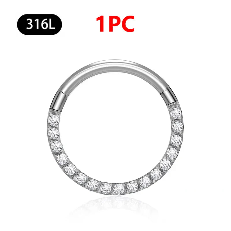 1/10Pc Stainless Steel Nose Ring CZ 16G Hinged Septum Clicker Segment Ear Tragus Cartilage Daith Lip Nose Body Piercing Jewelry
