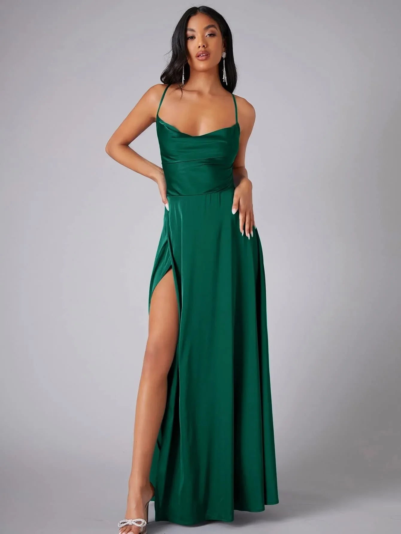 Backless Slimming Long Evening Dress Women Sexy V Neck Sleeveless Gown With Waist Tie For Formal Party Wedding Guest Maxi Dress