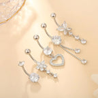14G Gold Color Series Butterfly Dangled Belly Piercing Sets 5PCS/Lot Heart Flower Curved Navel Navel Ring Belly Button Rings