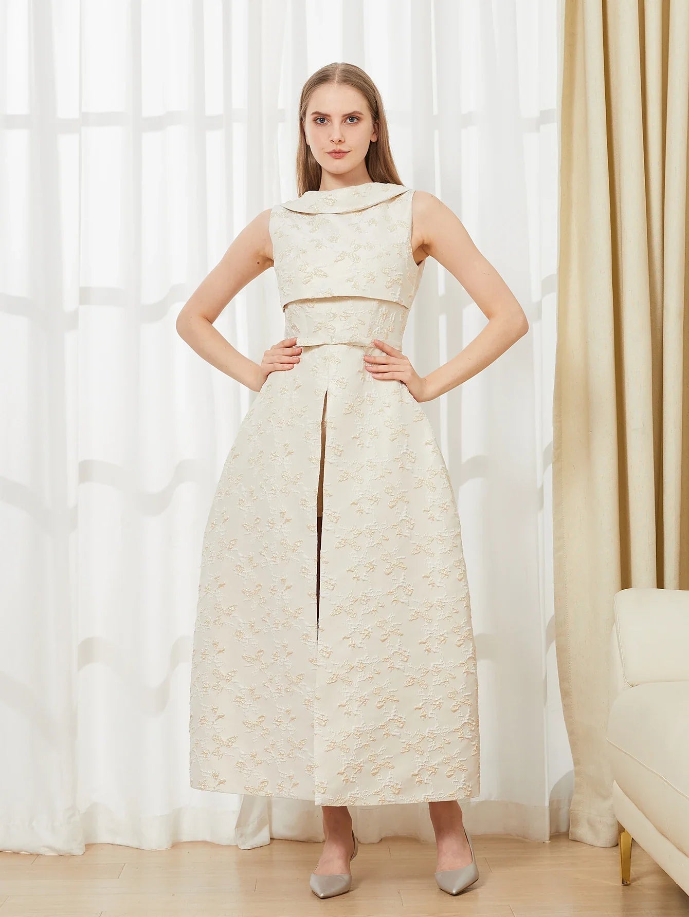 Elegant Dress 2024 Summer New Fashion Women Long Maxi Backless Sleeveless Split Jacquard  Dresses Evening Dress Robes