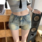 Blue Retro Female Short Jeans Pants Fashion 2025 New In Clothing Hot Casual Trend 2000s Clothes Y2k Flowy Women's Denim Shorts