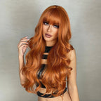 Blonde synthetic wig with straight bangs Ladies Cosplay wig High temperature silk wig set with big waves and long curly hair