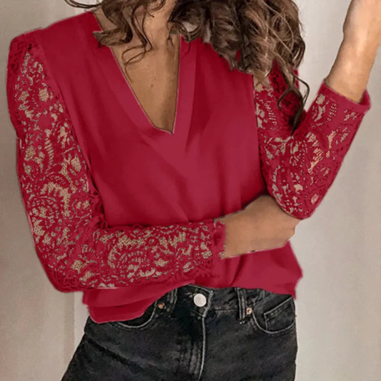 2021 Elegant Blouses Women Lace Tops Chic Women's Blouses Fashion  Size Woman Shirt V Neck Women Tops and Blouse