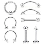 8Pcs Stainless Steel Eyebrow Rings, Lip Ring Nose Hoop Tongue Ring Septum Nose Piercing Jewelry Cartilage Tragus Earrings