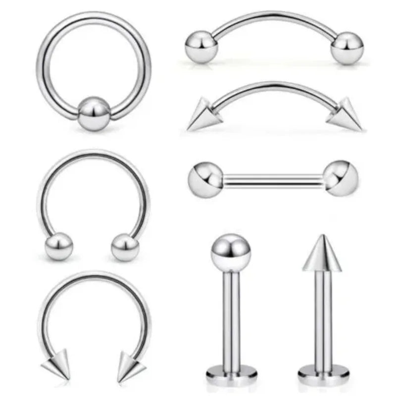 8Pcs Stainless Steel Eyebrow Rings, Lip Ring Nose Hoop Tongue Ring Septum Nose Piercing Jewelry Cartilage Tragus Earrings