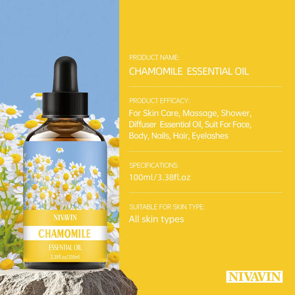 30ml/60ml/100ml chamomile essential oil is suitable for facial hydration, moisturizing, hair care, skin care, and perfume making