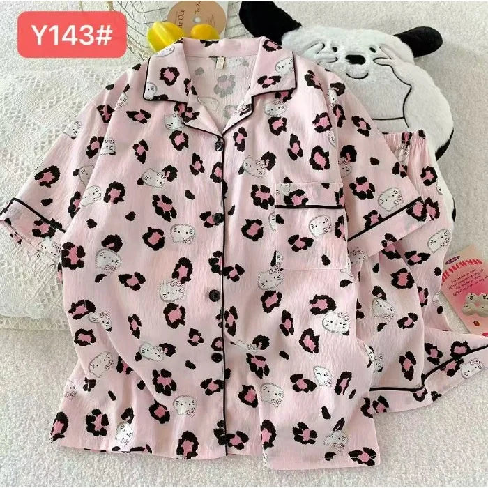 Cute Pink Cloud Cotton Spwear Bear Print Home Clothes Long Sve ort Sve Women's Comfortable Home Suit Summer Thin