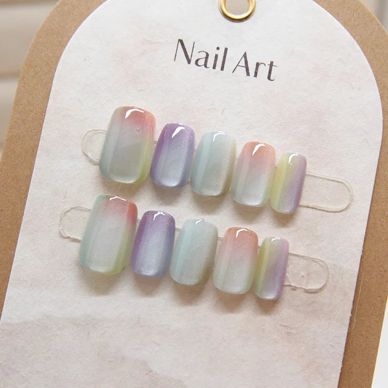 10 Pcs Women Fashion Chic Multicolor Cat Eye Spring Wear on Nail Patch Detachable Nail Patch Dyeing Nail Patch Clear Nail Patch