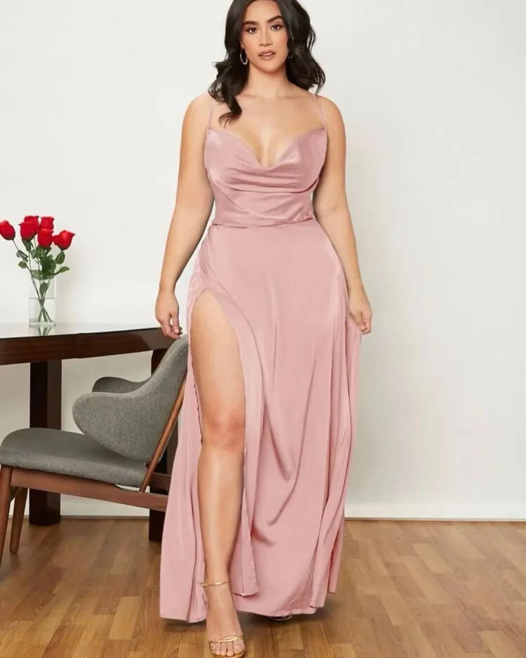 Backless Slimming Long Evening Dress Women Sexy V Neck Sleeveless Gown With Waist Tie For Formal Party Wedding Guest Maxi Dress