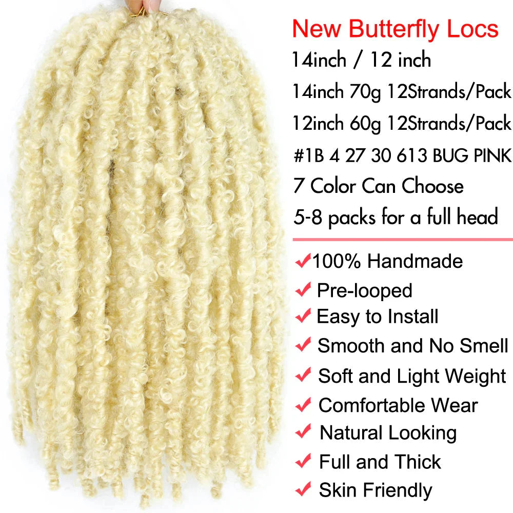 Butterfly Locs Crochet Hair 12 inch Handmade Butterfly Soft Locs Crochet Hair Extensions Synthetic Braiding Hair 12Strands/pack