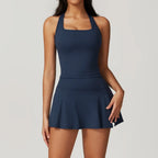 Custom LOGO women's beautiful back tight yoga set quick-drying high waist hip lift running fitness sports skirt 2-piece set