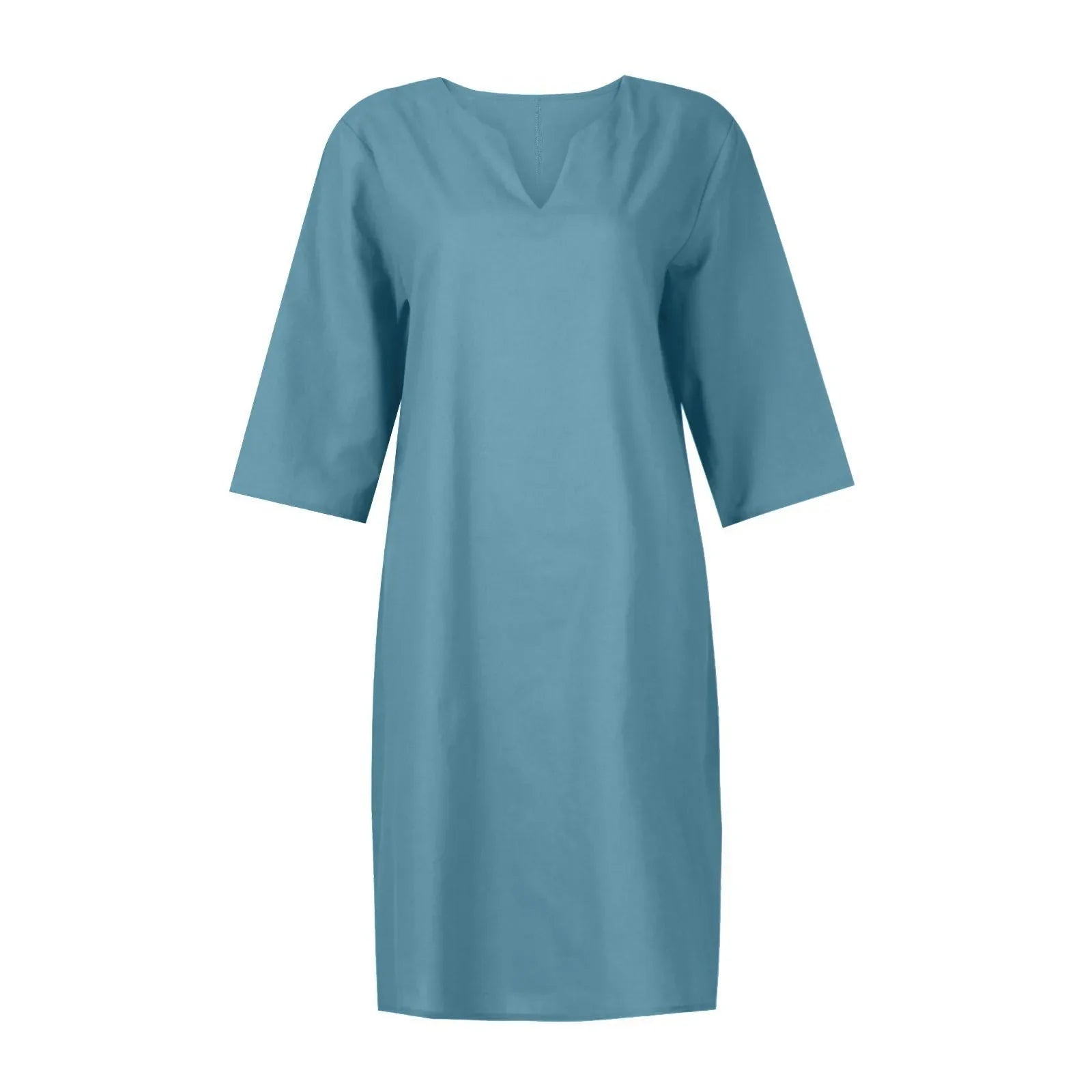 Cotton Linen Women's White Mini Dresses Half Sleeve Holiday Vacation Women's Dress V Neck Solid Color Women's Summer Party Dress