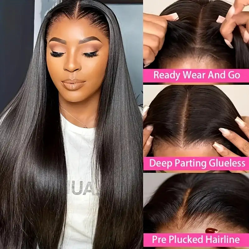 Bone Straight 13x4 Lace Frontal Wig For Women 5x5 Glueless Invisi-Drawstring Black Human Hair Wigs 360 Full Lace Wig Human Hair
