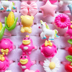 10pcs/lot Children's Cartoon Rings Candy Flower Animal Bow Shape Ring Set Mix Finger Jewellery Rings Kid Girls Toys Anillo