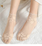 5 Pairs/Lot Socks women's Lace Transparent Lolita Invisible Summer Thin Non-slip Short  Ankle Black Low Cut Boat Sock