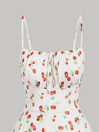 Cherry Printed Vintage Summer Dresses Y2kWomen Swing Robe Party Dress 2025 New Casual Vestidos Sexy Strapless A-Line Sundresses