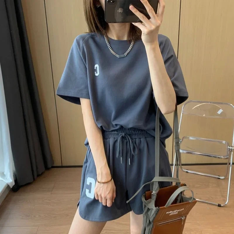 Bull Horn Sleeve Casual Sports Suit Women's Summer Thin Style Summer Running Fashion Western-Style Short Sleeved Shorts Pajamas