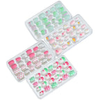 24Pcs Children Cartoon Nail Tips Colorful Cute Rabbit Pink Stars 6-14 Years old Girl Fake Nail With Jelly Glue Kids False Nail