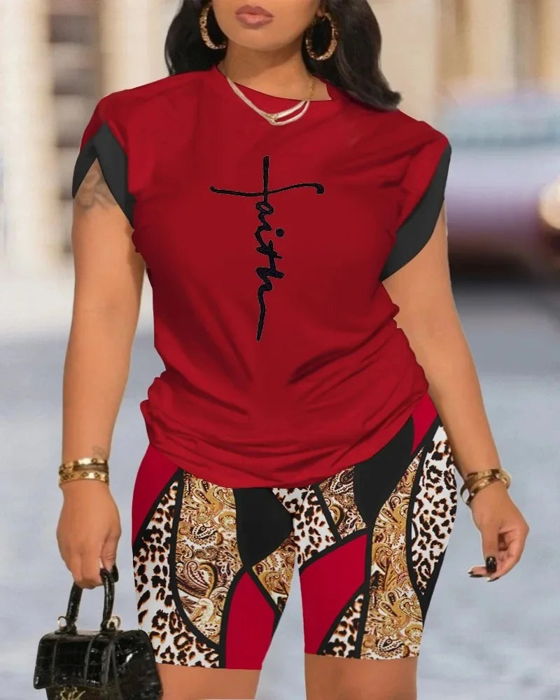 Digital Print round Neck Short Sleeve Women's Suit Summer New Style Elegance Quality Polyester Fiber Skirt Set from Mainland Chi