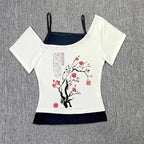 Beautiful Flower pattern Print vest Women Crop top Casual fashion Tops cute Comfortable sexy Female Clothes Sweet Girl Baby Top