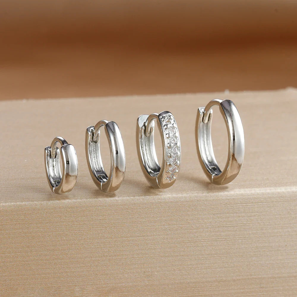 4PCS Set Stainless Steel Huggie Minimal Hoop Earrings 6/8/10mm Crystal Zirconia Helix Tragus Cartilage Earrings Piercing Jewelry