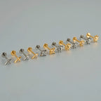 ASTM F136 Solid Titanium Internally Threaded Cross Cz Cartilage Earrings Stud Helix Tragus Lobe Piercing Labret Lip Ring Jewelry