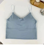 1pc Women Sexy Solid Color Camisole Ice Silk Tube Seamless Sports Tank Top Wireless Underwear Padded Bra Bralette Vest