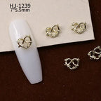20PCS 3D Glossy Gold Silver Metallic Love Heart Various Crook Frame Solid Alloy Nail Art Rhinestones Decorations Manicure Charms