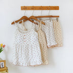 2025 Japanese Summer New Women's Pajama Set 100% Cotton Crepe Cloth Ladies Suspender+Shorts Two Piece Home Furnishing Set