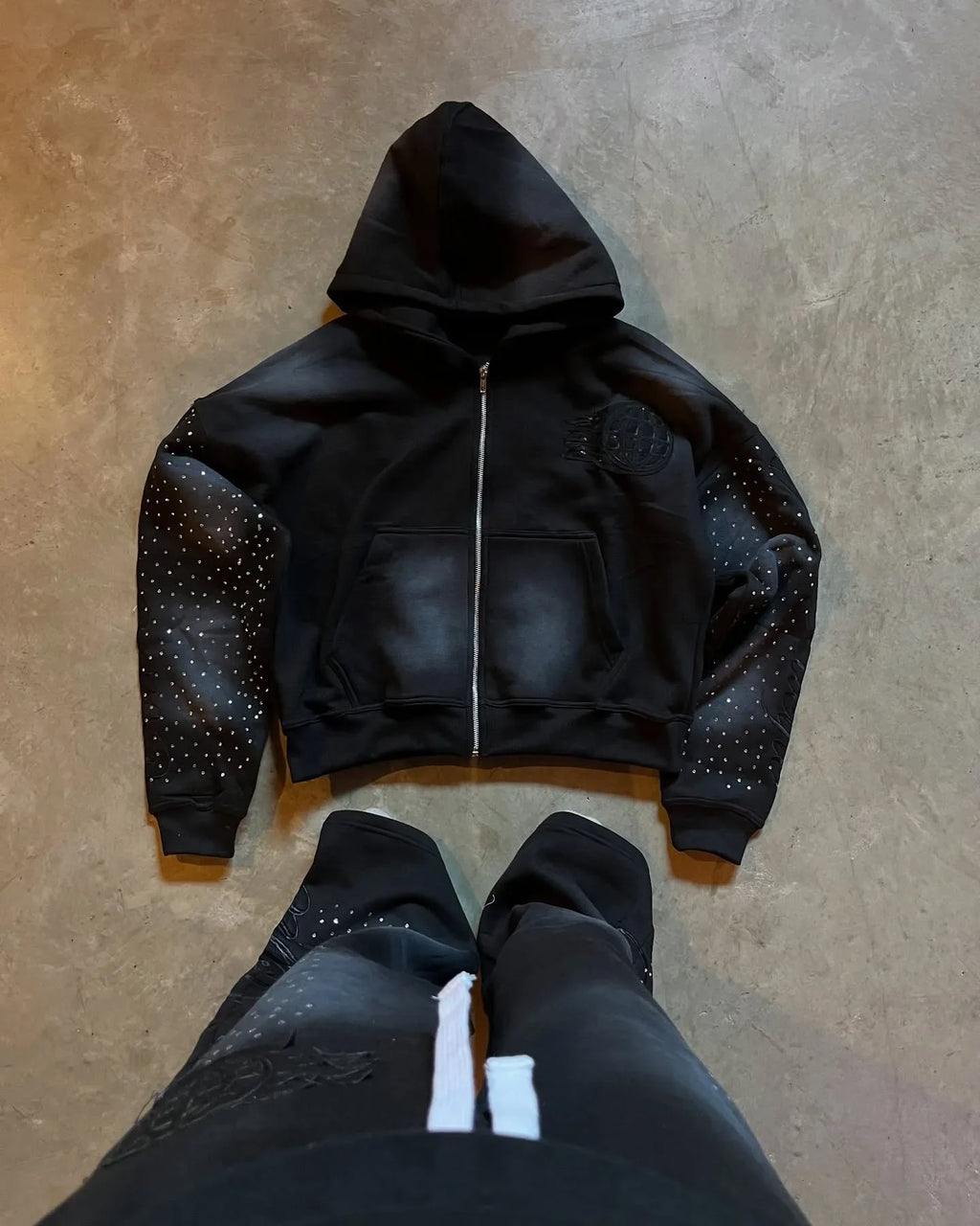 Autumn and winter European loose rhinestone decal retro zipper hoodie y2k Harajuku casual solid color sports design street hoodi