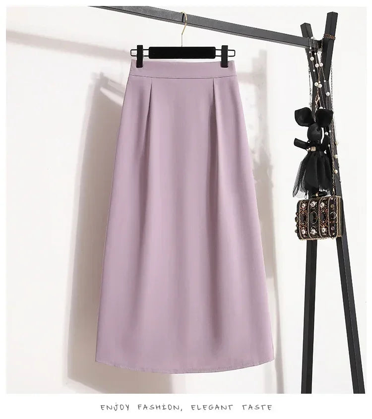 2025 Summer Female Fashionable Versatile Solid Skirts High Waisted Mid Length A-line Plus Size Skirt Split Wrap Body Skirt