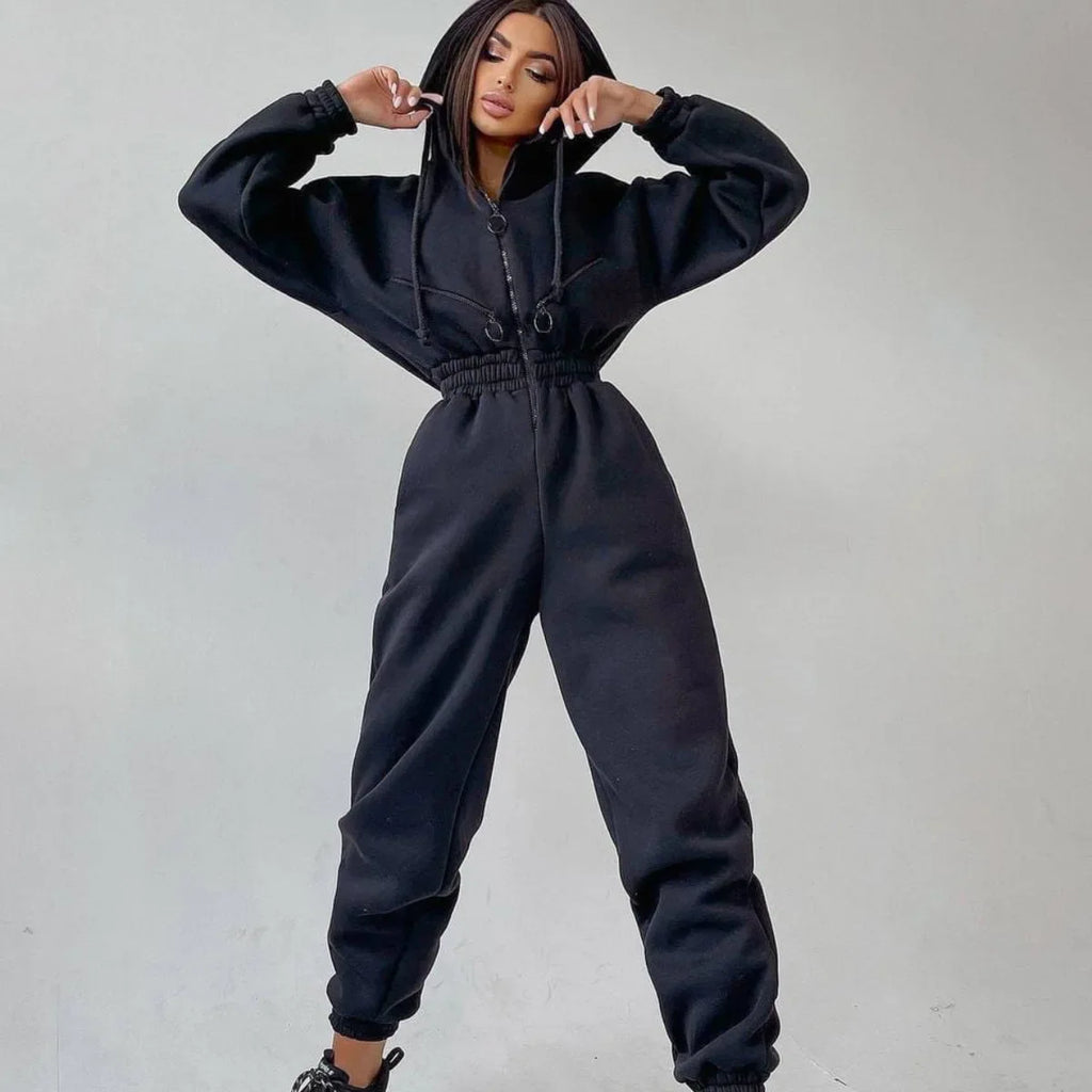 Autumn Women's Monochrome Long-Sleeved Jumpsuit Solid Color Zip-up Sportswear Female Winter Casual Tracksuit Fashionable Hoodies