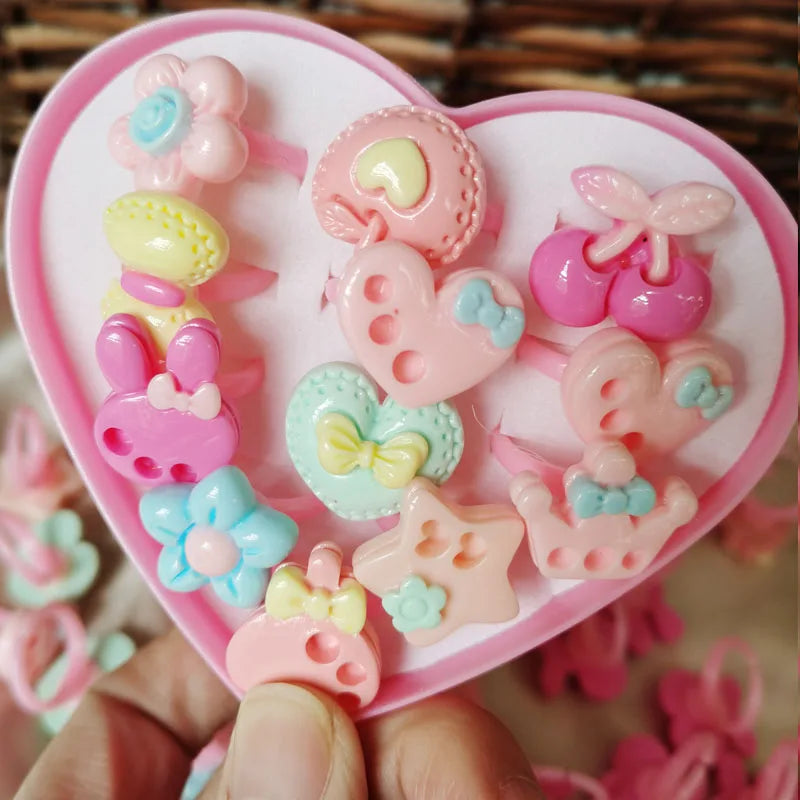 10pcs/lot Children's Cartoon Rings Candy Flower Animal Bow Shape Ring Set Mix Finger Jewellery Rings Kid Girls Toys Anillo