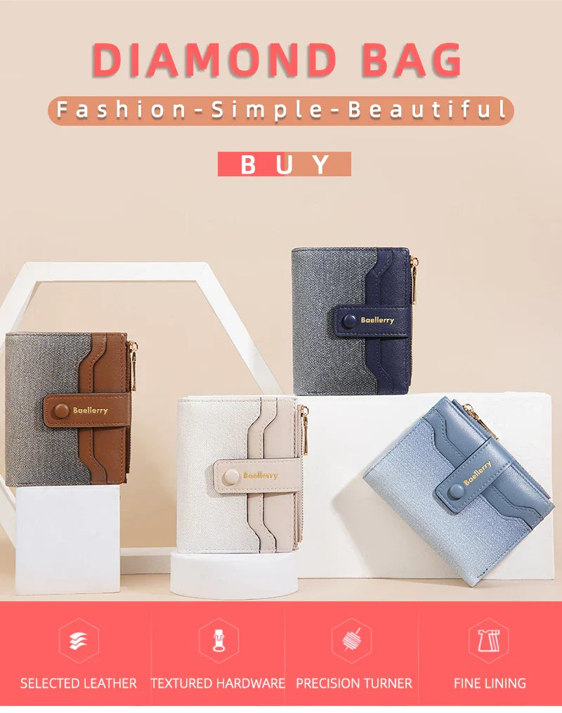 Baellerry High Quality Women Wallets New Simple Short Card Holde Brand Female Purse Photo Holder Coin Pocket Zipper Women Wallet